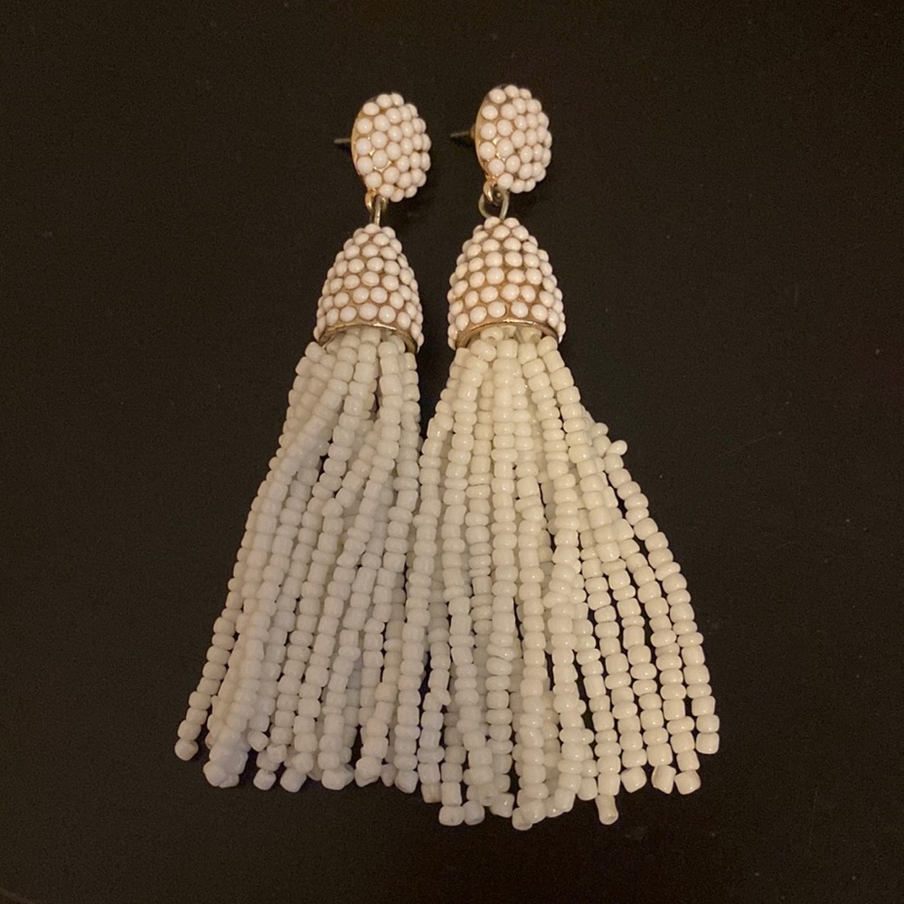White beaded tassel earrings